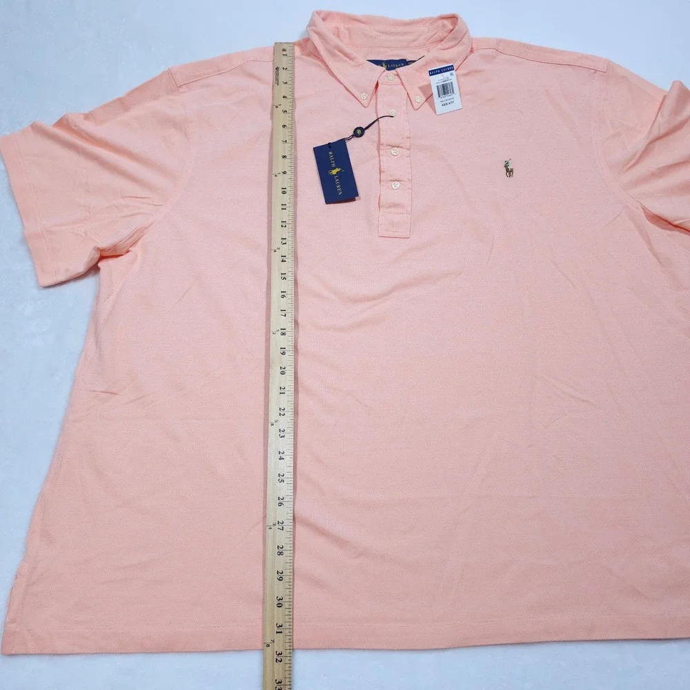 Ralph Lauren Knit Oxford Polo Mens 4XB Melon Pink Cotton Pony Preppy Ivy Coastal